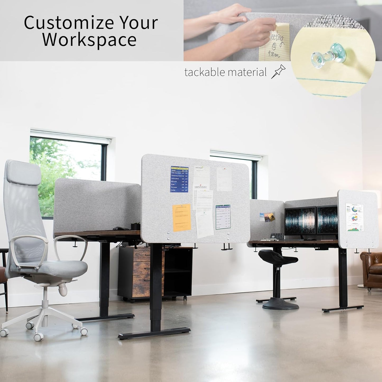 VIVO Clamp-on/Screw-on 60 x 24 inch Privacy Panel, Sound Absorbing Cubicle Desk Divider, Acoustic Partition, Gray, PP-1-V060G