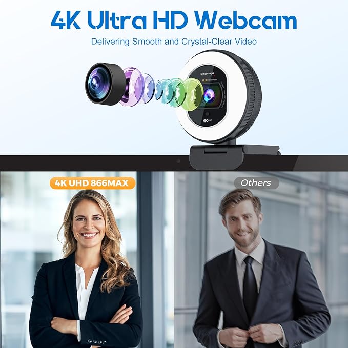 4K Webcam with Ring Light Web Cam 4K Autofocus with TOF Computer Camera 1080P - Image 2