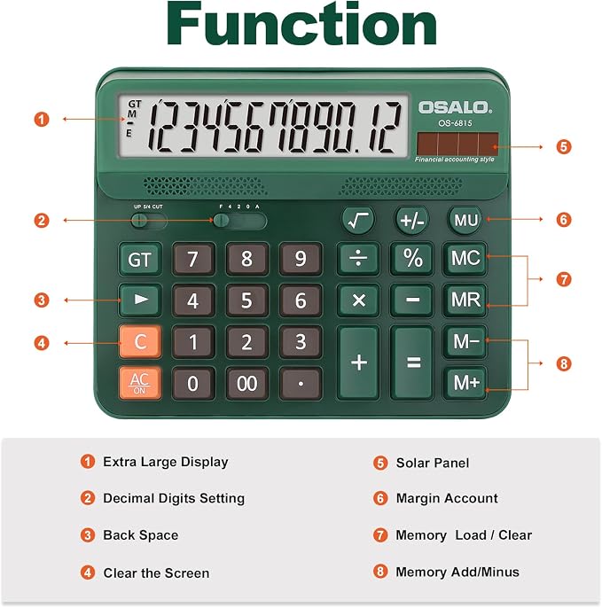 Pendancy Desk Calculator Large Display, 5in LCD 12-Digit, Large Button - Image 4