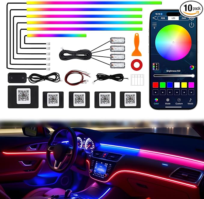 Dreamcolor Acrylic Interior Car LED Strip Lights, 10 in 1 Ambient Lighting Kit by JINRUITOP