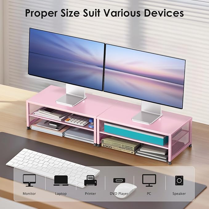 ECOLOVI 2-Tier Computer Monitor Stand Riser, Desk Organizer - Image 4