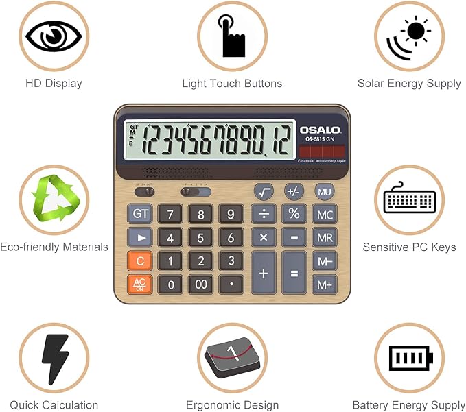 Desktop Calculator Extra Large 5-Inch LCD Display 12-Digit Big Number - Image 4