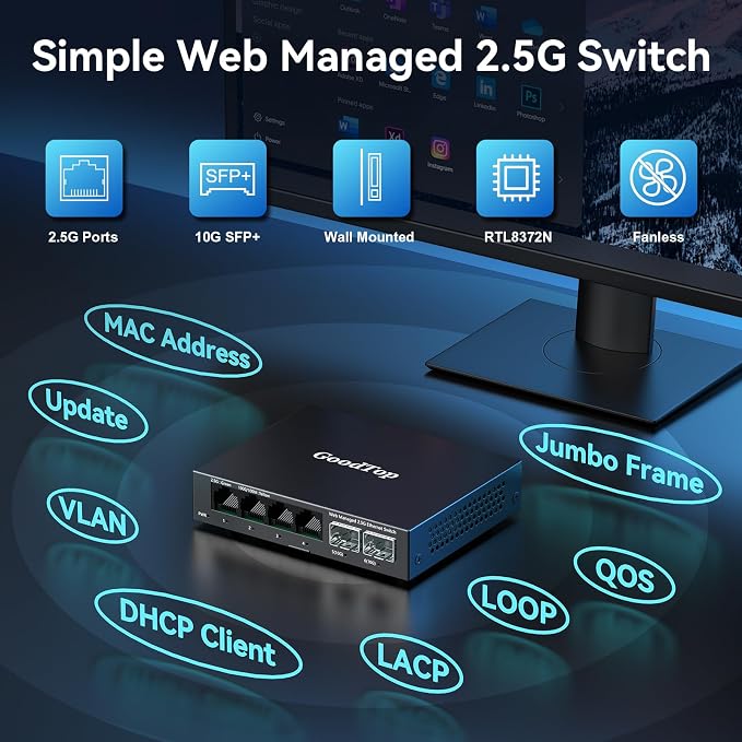 6 Port 2.5Gb Web Managed Switch, 4 x 2.5GbE Ports, 2 x 10G SFP+, Web Managed - Image 3