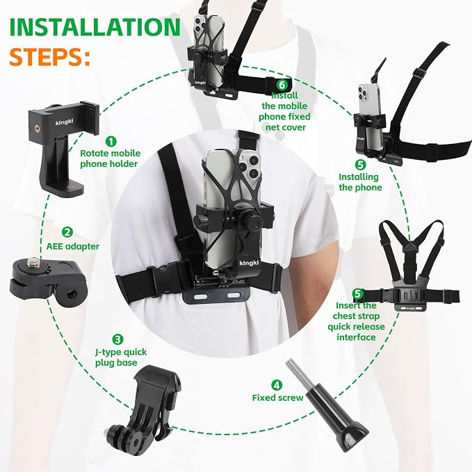 KINGKI Mobile Phone Chest Mount Harness Strap Holder Cell Phone Clip Action - Image 2