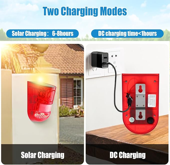 Qualirey Solar Sound and Light Alarm Motion Sensor 129db Outdoor Security Siren - Image 5