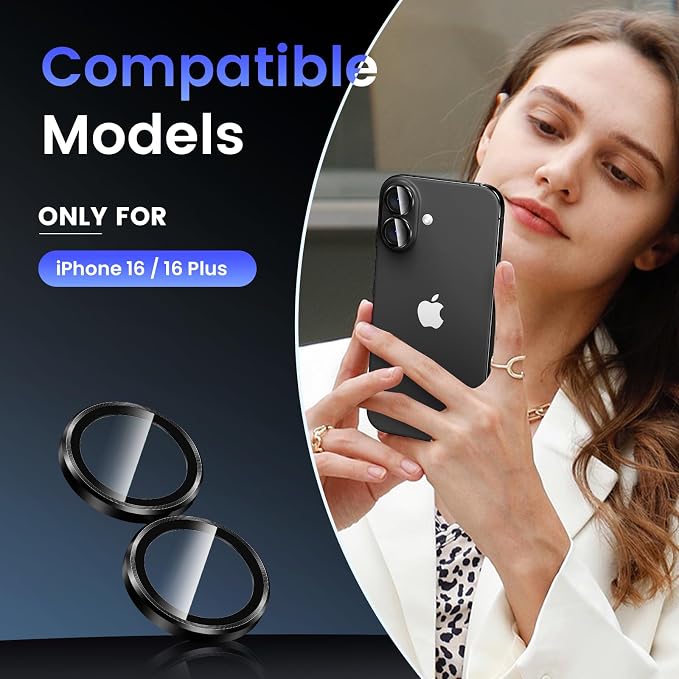Tensea for iPhone 16 / iPhone 16 Plus Camera Lens Protector, 9H Tempered Glass - Image 2