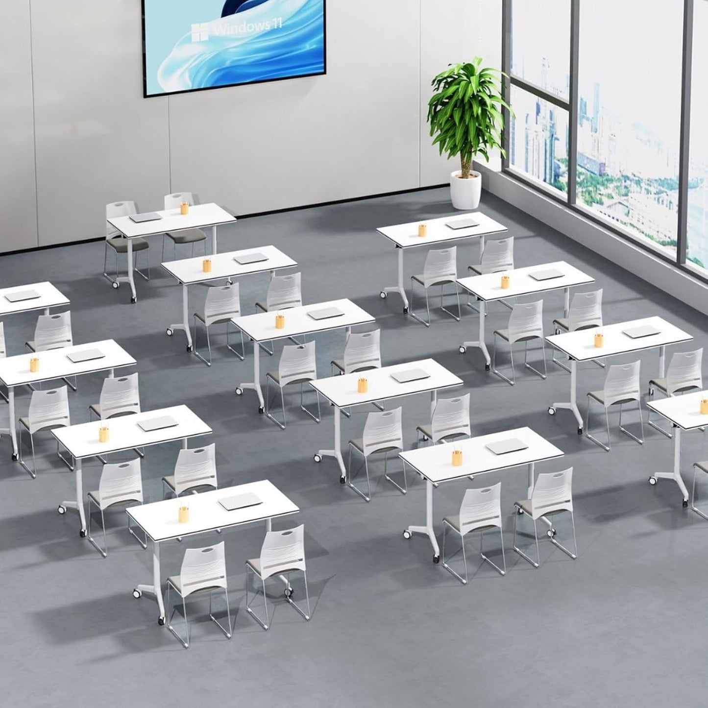 Folding Conference Room Table, Modern Mobile Training Table with Wheels, White Foldable Seminar Meeting Tables for Office Corporations (2pack 47.2in)
