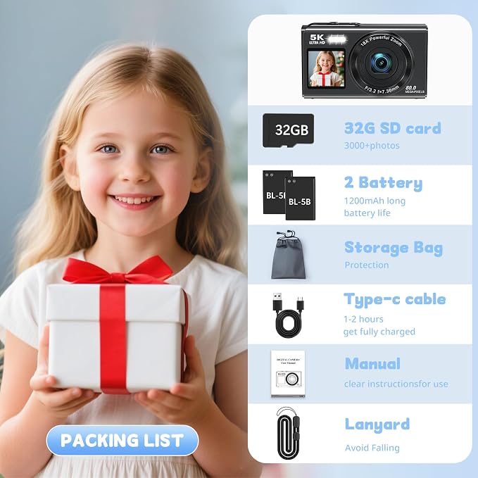 5K Digital Camera for Photography, 80MP Dual Screen Vlogging Camera for YouTube - Image 6
