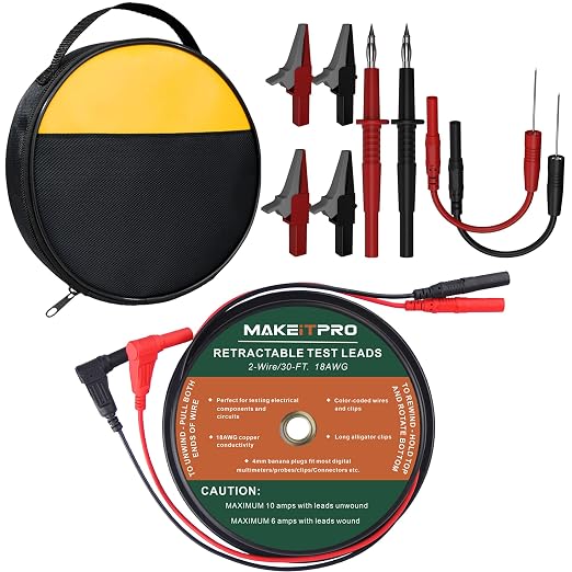 2 Wires 30FT 18AWG Retractable Test Leads by MAKEITPRO