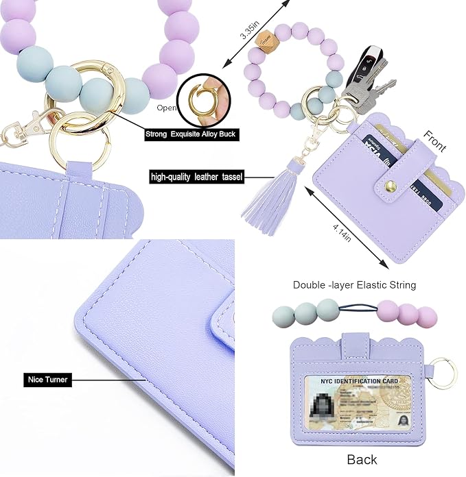 Keychain Wallet Wristlet Small Credit Card Holder Bracelet Key Chain Purse - Image 3