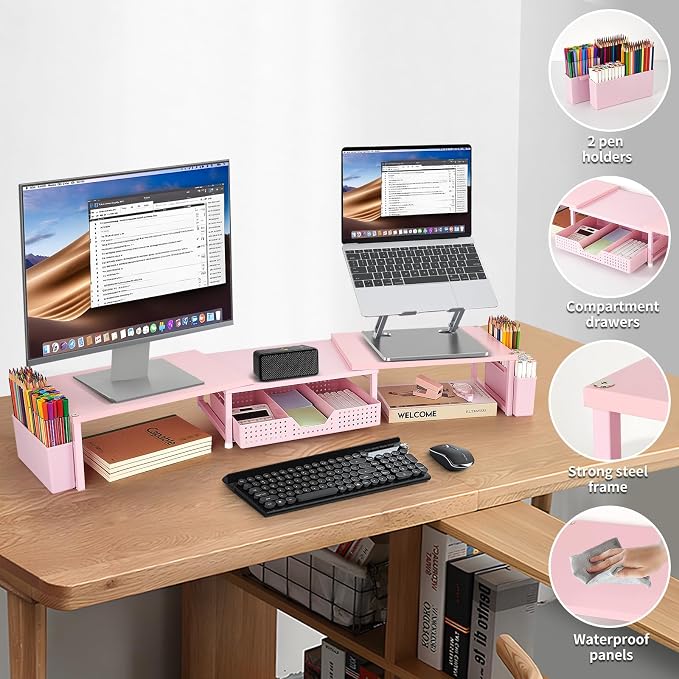 OPNICE Desk Organizers and Accessories, Dual Monitor Stand Riser - Image 4