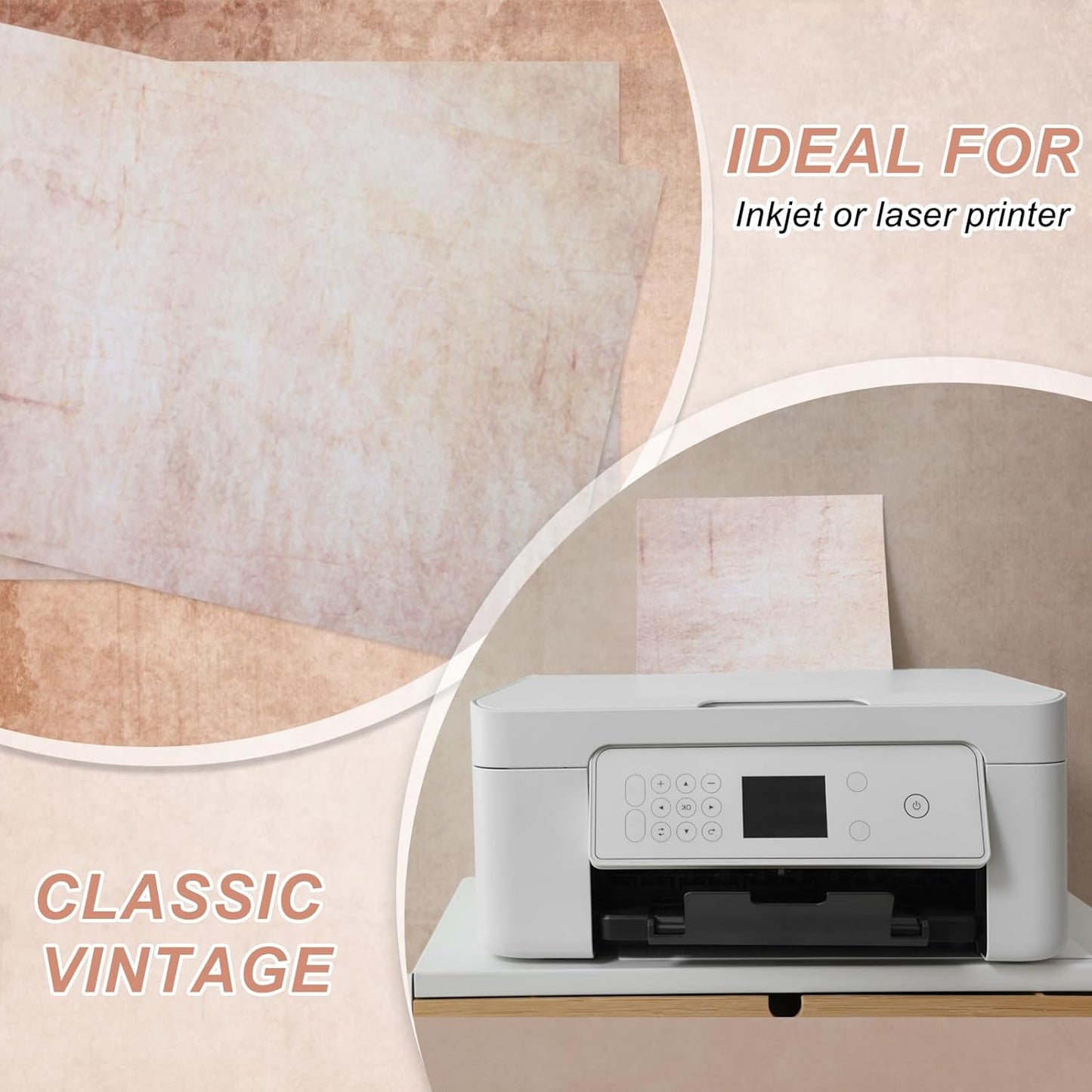MECCANIXITY 24 Sheets Vintage Cotton Paper Printer Edge Paper Thick 120 GSM, Classic for Letter Writing, Invitations, Wedding-8 x 11 Inch,Warm Orange Yellow