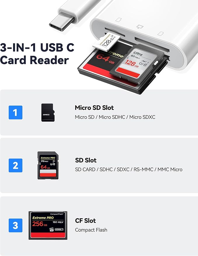 USB C SD Card Reader for 15/iPad/MacBook/iMac, xdgeLoad 3 Slots Type C Reader - Image 2