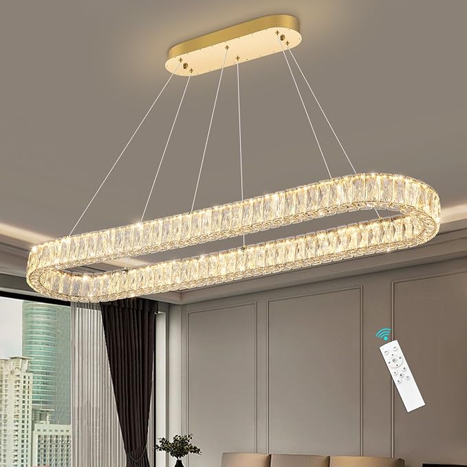 HAIXIANG Modern Crystal Chandelier Dimmable LED Long Chandeliers by HAIXIANG