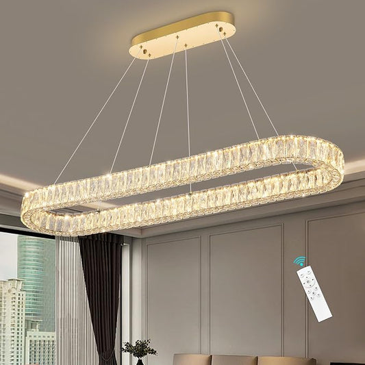 HAIXIANG Modern Crystal Chandelier Dimmable LED Long Chandeliers by HAIXIANG