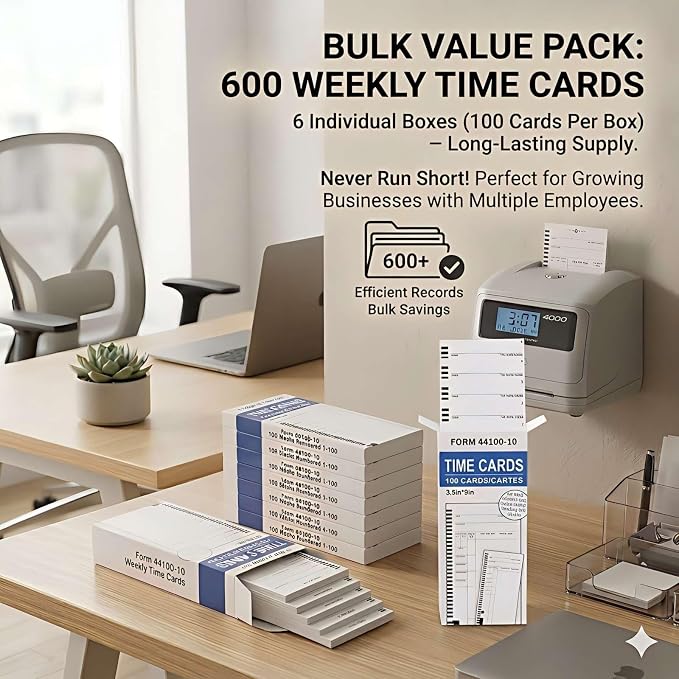 44100-10 Employee Time Cards, 6 Boxes of 100, Includes 1 Compatible 5000R Ribbon - Image 3