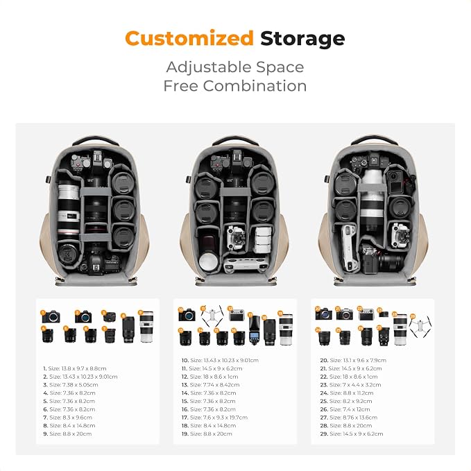 K&F CONCEPT Camera Backpack, Hardshell Photography DSLR Camera Bag - Image 3