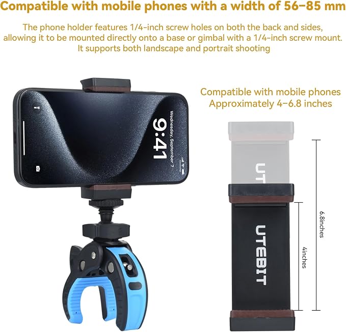 UTEBIT Camera Clamp Mount, Large Clamp Opening Aluminum Alloy Clip Mount - Image 4
