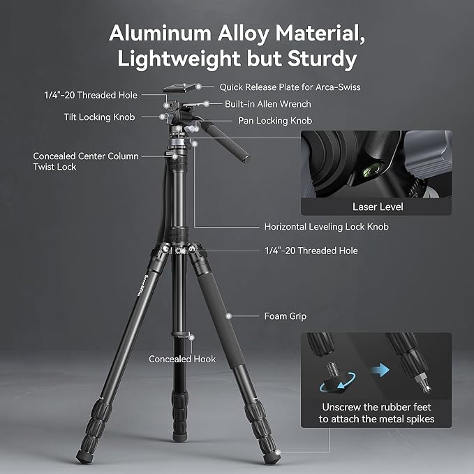 SmallRig CT190 Professional Video Tripod, Monopod Conversion, Video Tripod - Image 2