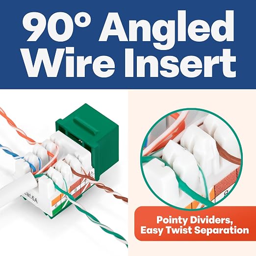 Everest 90° Angled RJ45 Cat6A Keystone Jacks 10-Pack in Green - Image 3