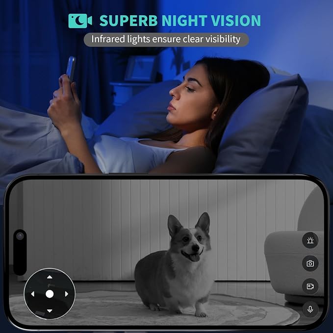 Alaga Indoor Security Camera, 360° Pan/Tilt, Human/Pet/Motion AI, Night Vision - Image 9