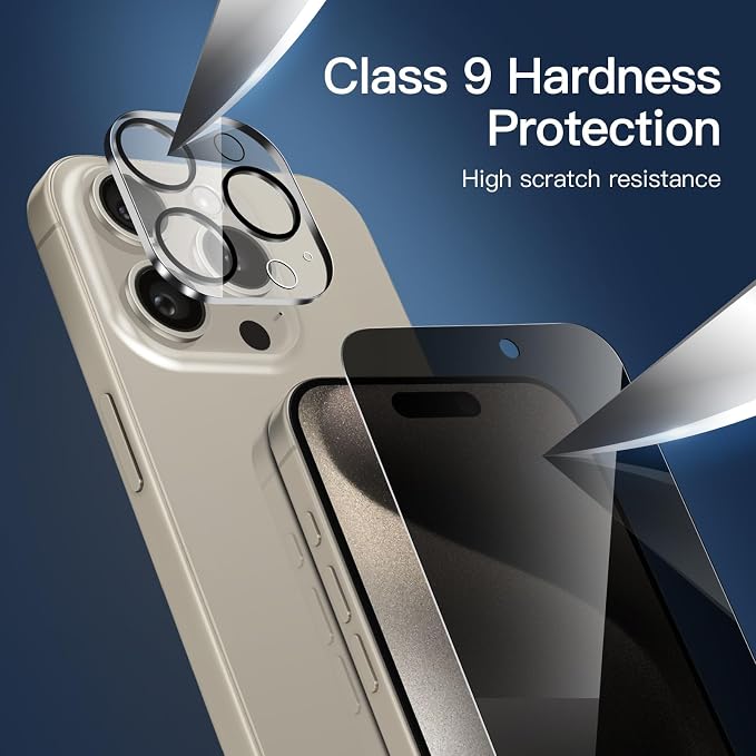 NEW'C 3x Privacy for iPhone 15 Pro Screen Protector+ 3x Camera Lens Protector - Image 6