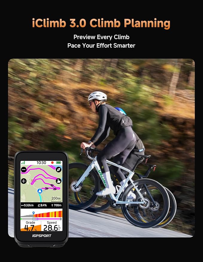 iGPSPORT BiNavi Air Bike Computer, 3.0'' Touchscreen MAP Voice Navigate Reroute - Image 7