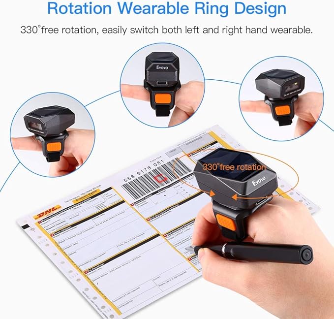 Eyoyo 2D Finger Ring Barcode Scanner, Mini Wearable 3-in-1 USB Wired & 2.4G - Image 2