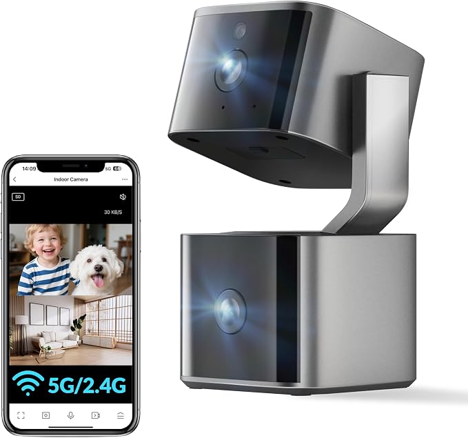 Dual Lens Security Camera Indoor 5G/2.4G WiFi, 2K+2K Pet Camera by Aurumbach