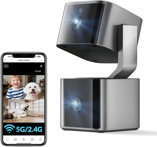 Dual Lens Security Camera Indoor 5G/2.4G WiFi, 2K+2K Pet Camera by Aurumbach