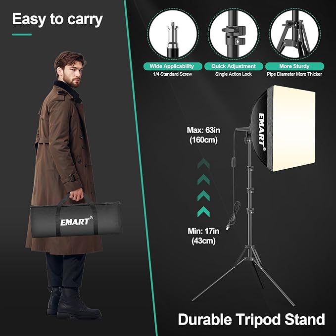 EMART Softbox Photography Lighting Kit, 50W 3000K-6000K LED Bulb - Image 5