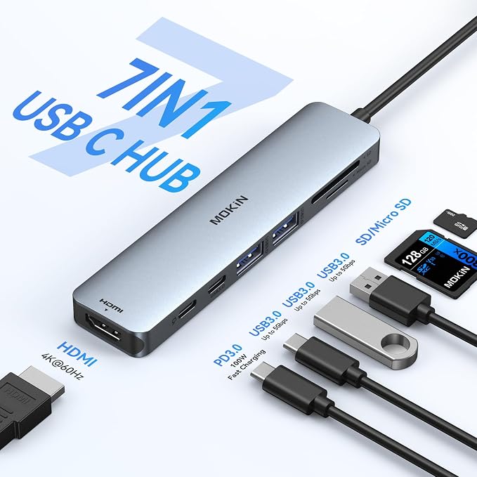 USB C Hub HDMI Adapter for MacBook Pro/Air, MOKiN 7 in 1 USB C Dongle - Image 2