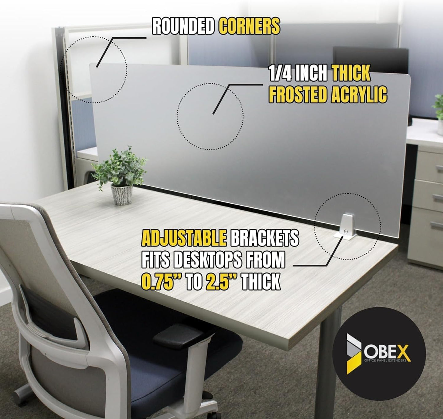 OBEX Frosted Acrylic Desk Mounted Privacy Panel, 18" x 24", Frosted