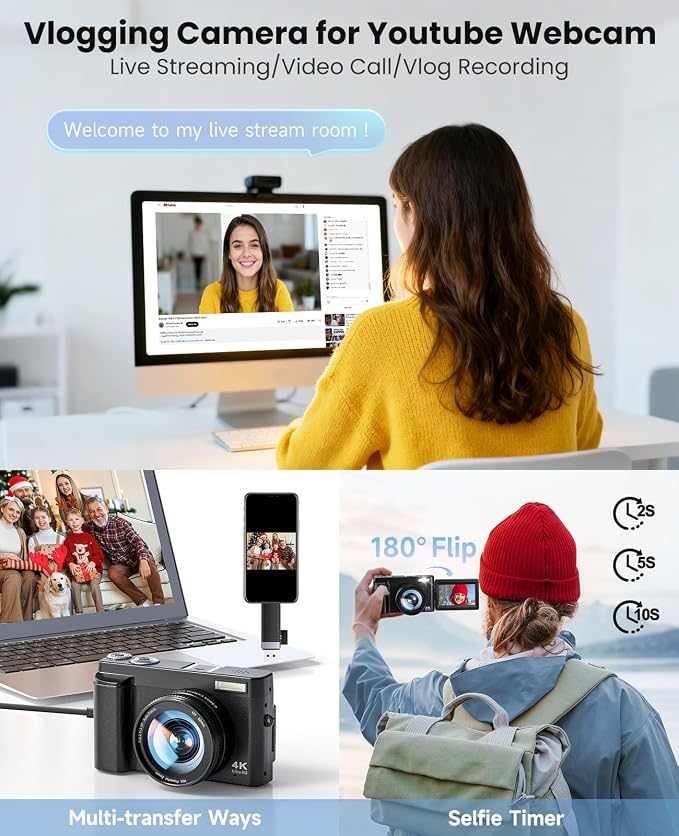 4K Digital Camera for Photography, WiFi Autofocus 64MP Vlogging Camera for - Image 6