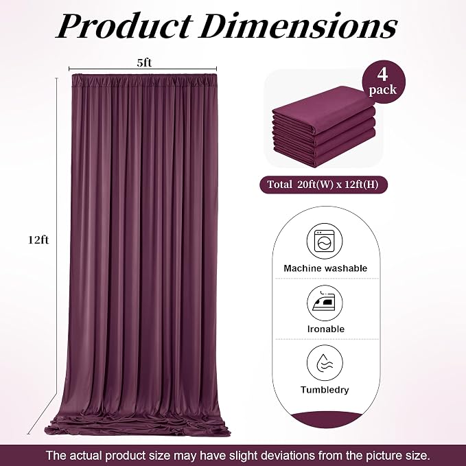 20ft x 12ft Burgundy Backdrop Curtains - Image 7