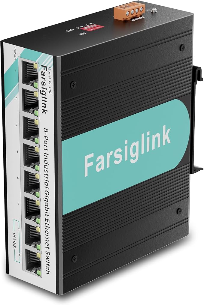 8-Port Industrial Gigabit DIN-Rail Mini Switch, 2 Gigabit Uplink Port, 16Gbps by Unknown