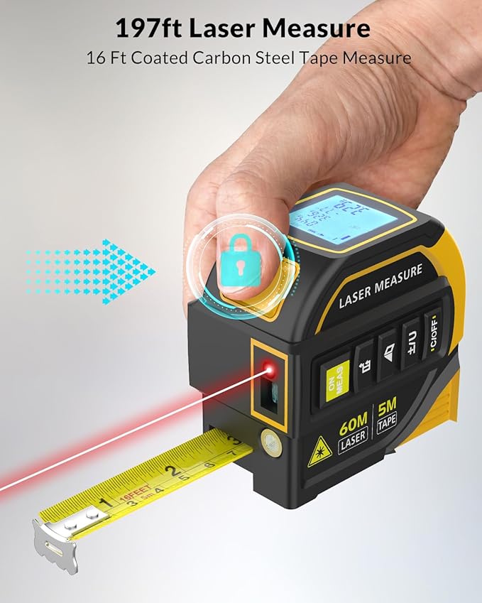 TEPU Laser Tape Measure 4-in-1, 197FT Laser Distance Meter - Image 5