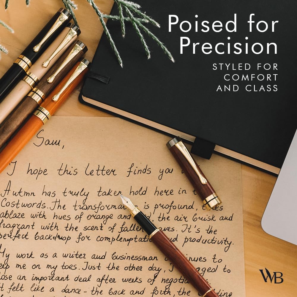Wordsworth & Black Fountain Pen Set, Luxury Bamboo Wood - Extra Fine Nib, Gift Case; Includes 6 Ink Cartridges, Ink Refill Converter -Journaling, Calligraphy; Drawing, Smooth Writing [Brown Wood]