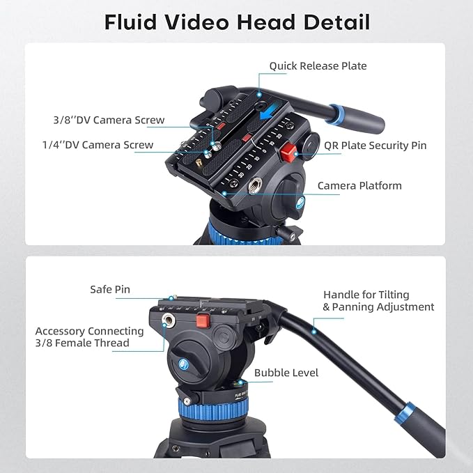 SIRUI AM-25S Video Tripod, 74.8" Professional Heavy Duty Tripod - Image 3