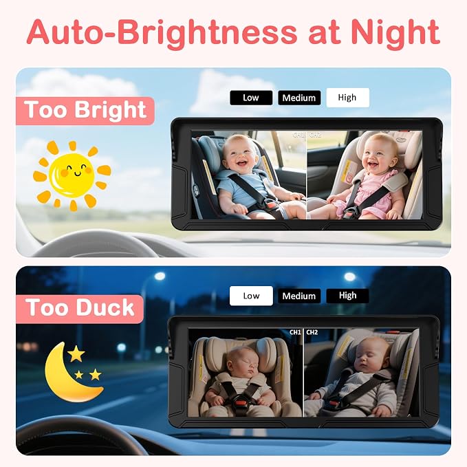 HD 1080P Baby Car Camera for 2 Kids: 5-Min Install for New Parents 6.9" Split - Image 6