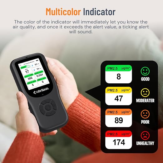 LifeBasis Air Quality Monitor Indoor, 11-in-1 Air Quality Detector - Image 3
