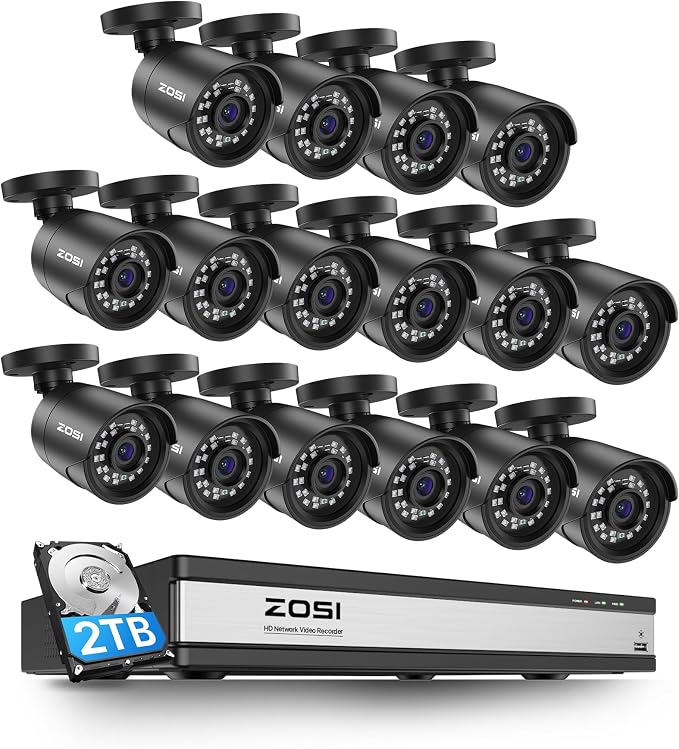 ZOSI H.265+ 1080p 16 Channel Home Security Camera Outdoor Indoor, 16CH CCTV DVR by ZOSI