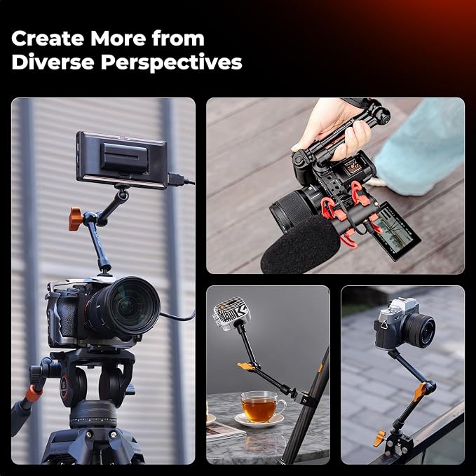 K&F CONCEPT 2-Pack 9.8" Magic Arm, 1/4" Screw Camera Mount Arm 360° Ball Heads - Image 5