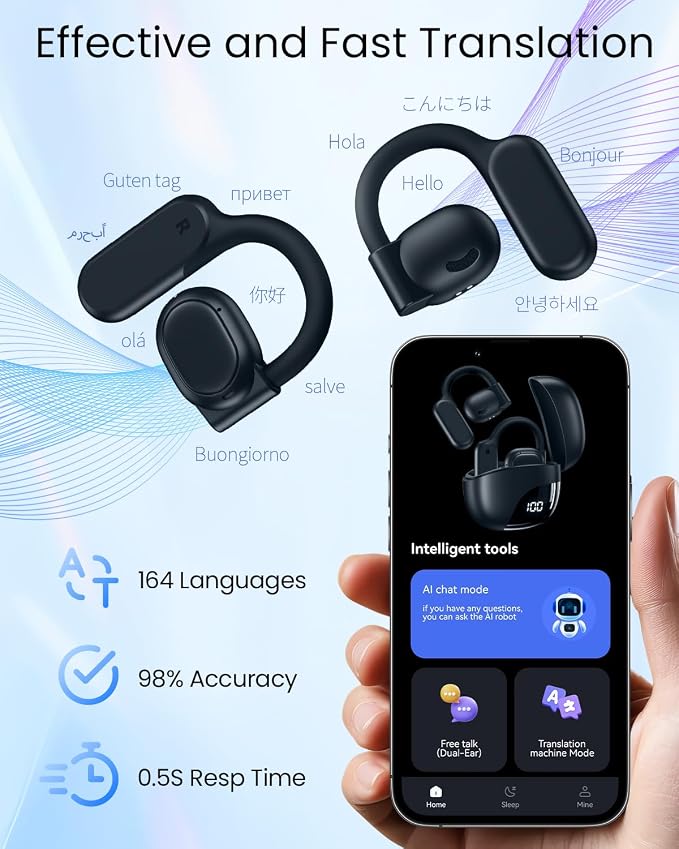 AI Translation Earbuds Real Time 164 Languages 80H Playtime Translator Ear Buds - Image 6