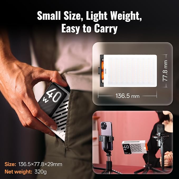 ZHIYUN FIVERAY M40 Video Light, 40W Portable Camera Light, 14000 Lux, CRI/TLCI - Image 3
