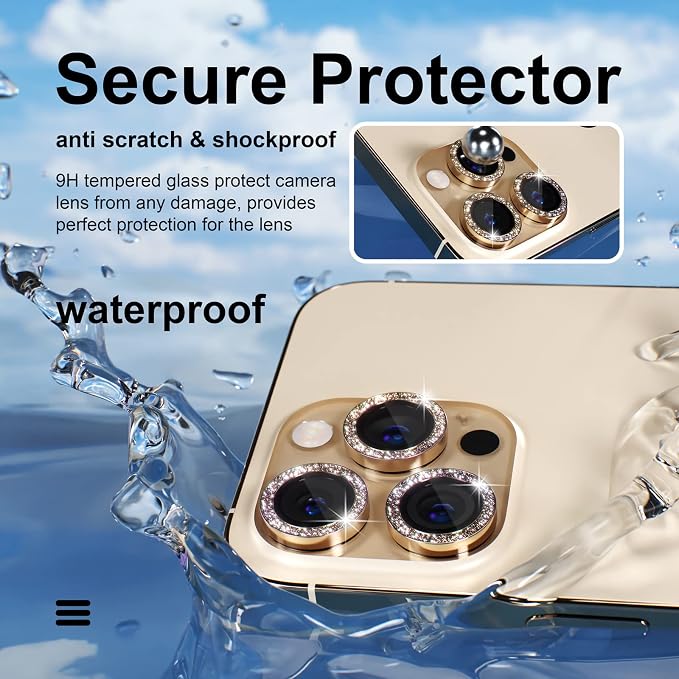 Misea for iPhone 14 Pro/iPhone 14 Pro Max Camera Lens Protector Bling, 9H - Image 3
