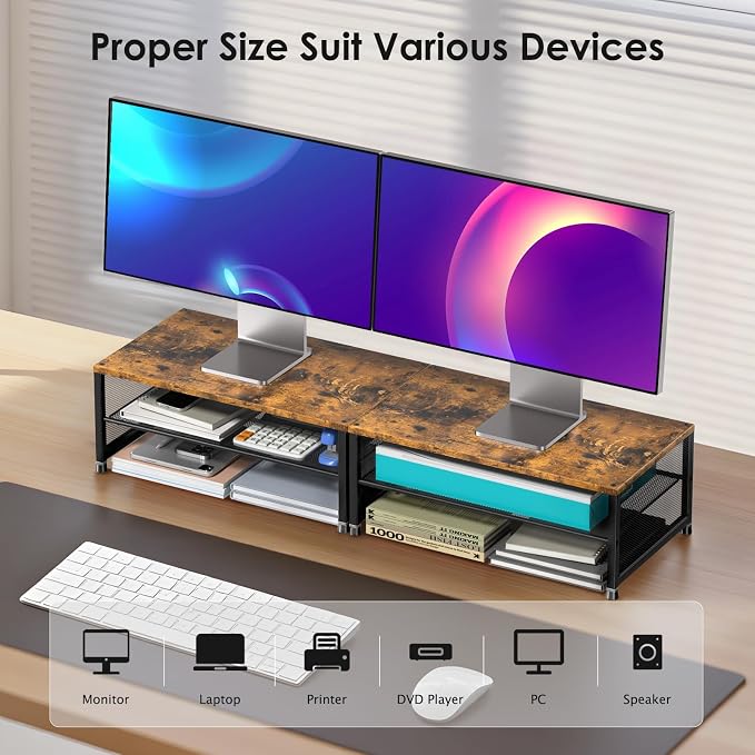 ECOLOVI 2-Tier Computer Monitor Stand Riser, Desk Organizer - Image 4