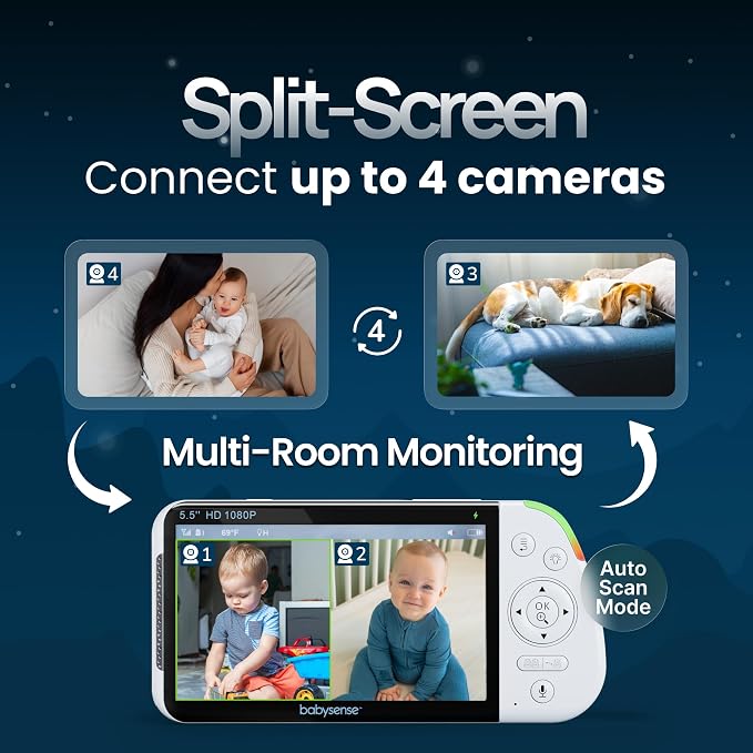Babysense 5.5" Full-HD Split-Screen Baby Monitor, Video Baby Monitor - Image 4
