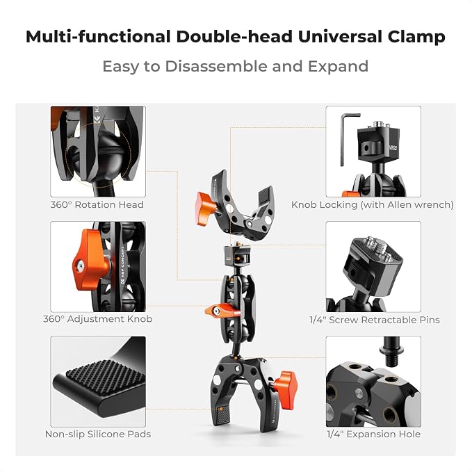 K&F CONCEPT Double Super Clamp Camera Mount - Image 3