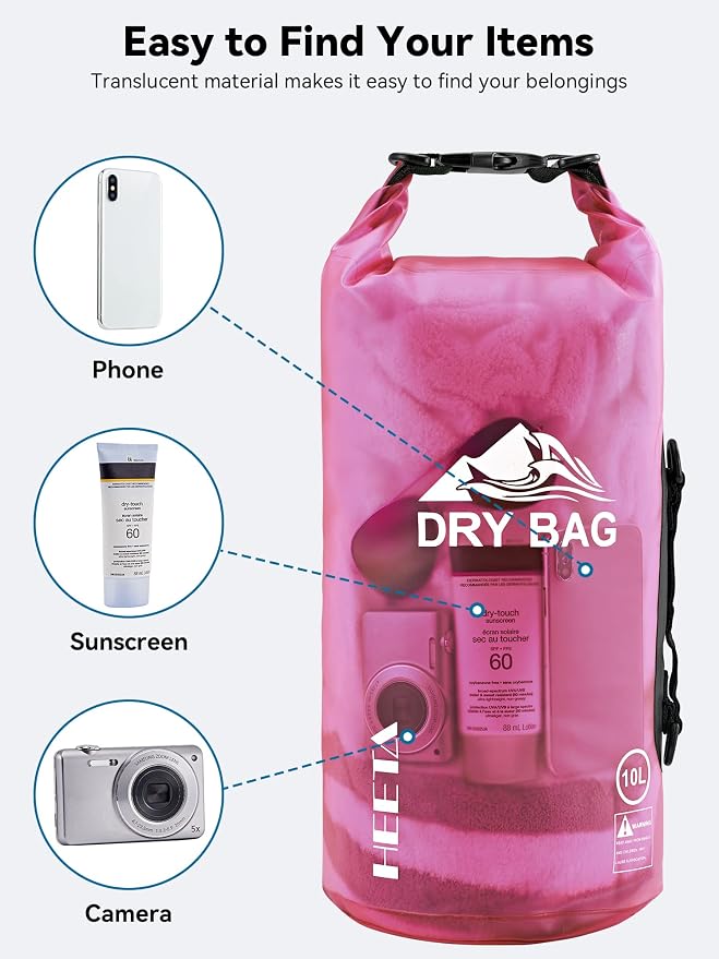 HEETA Dry Bag Waterproof for Women Men, 5L/10L/20L/30L/40L Roll Top Lightweight - Image 7